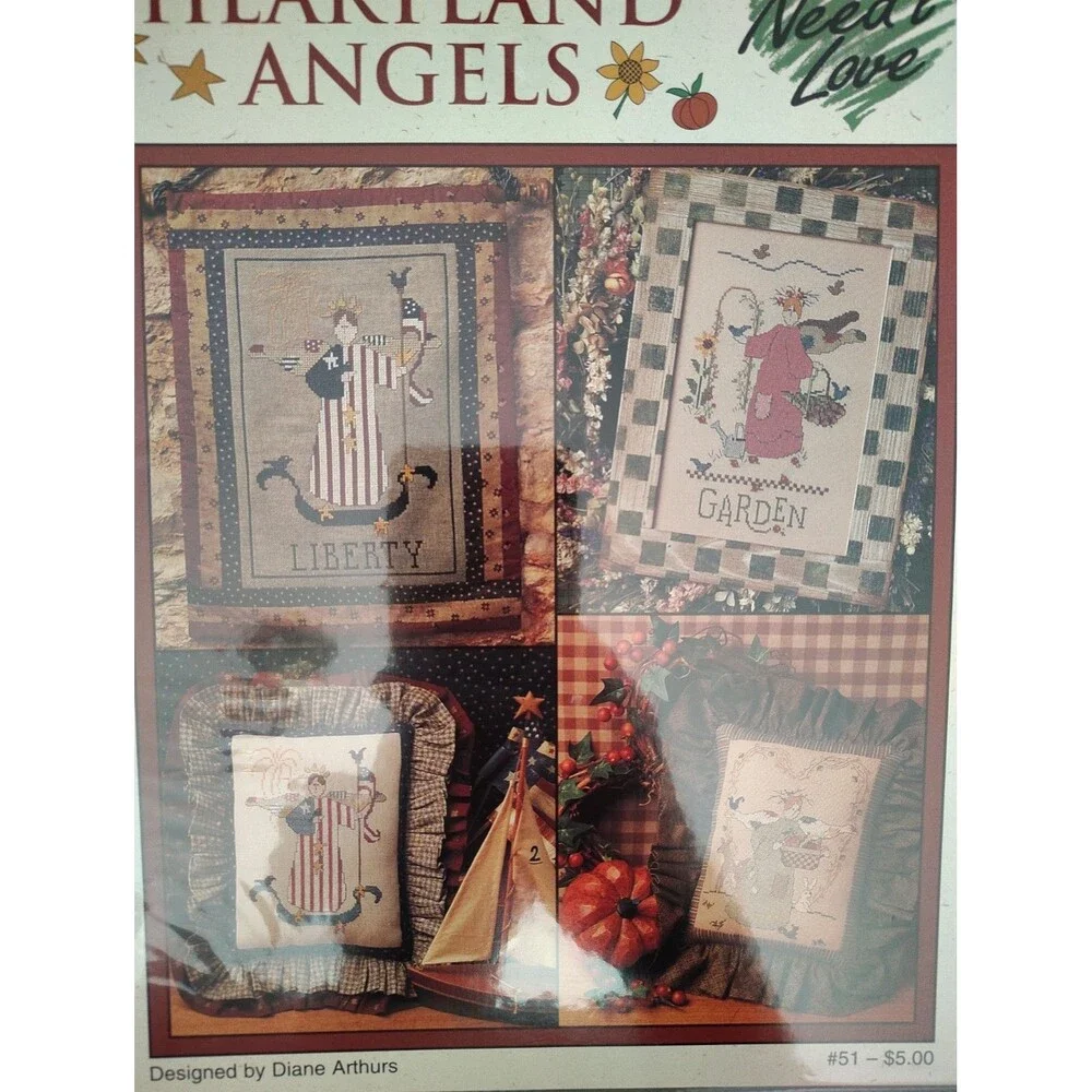 Need'l Love HEARTLAND ANGELS Cross Stitch Pattern Leaflet Diane Arthurs Vintage